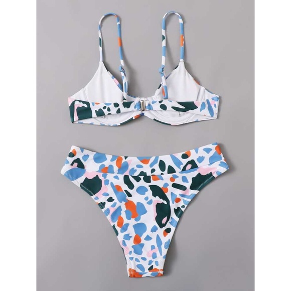 NWOT vibrant print underwire bikini top + high waisted cheeky bottoms set - Picture 2 of 13